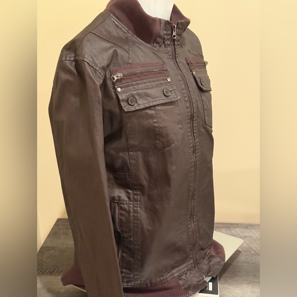 Twice 1210 Bomber Jacket Dark Cognac Waxed Finish Moto Style Size Large Pockets - Picture 4 of 16